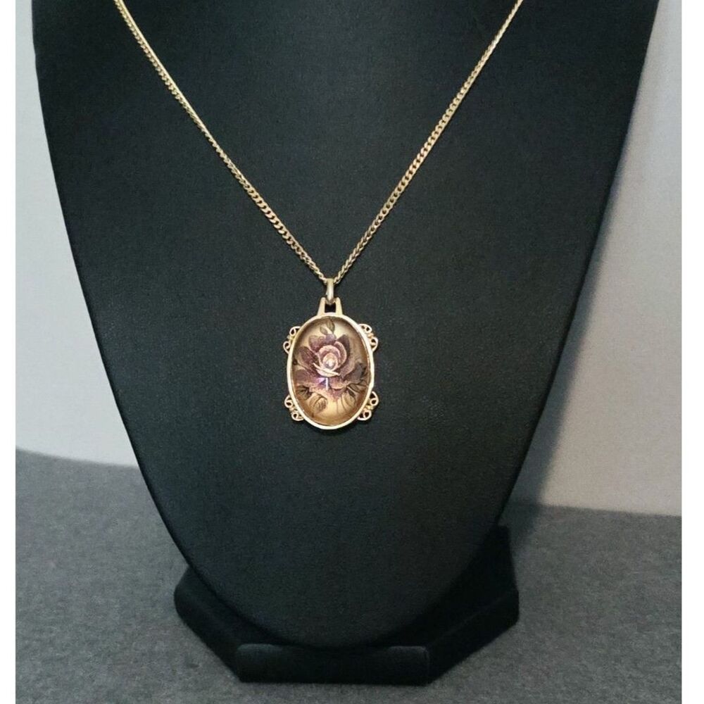Victorian Rose Domed Pendant Necklace
